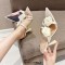 Pointed Open Toe Rose Straps High Heels Slippers Sandals - White Satin