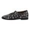 Round Toe Metal Hollow Mary Jane Buckle Straps Punk Goth Ballet Flats - Black Faux Leather