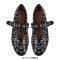 Round Toe Metal Hollow Mary Jane Buckle Straps Punk Goth Ballet Flats - Black Faux Leather