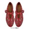 Round Toe Metal Hollow Mary Jane Buckle Straps Punk Goth Ballet Flats - Red Faux Leather
