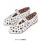 Round Toe Metal Hollow Mary Jane Buckle Straps Punk Goth Ballet Flats - White Faux Leather