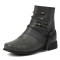SqaureToe Ankle Highs Retro Casual Metal Decoration Ankle Highs Flats Boots - Black Faux Leather