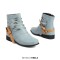 SqaureToe Ankle Highs Retro Casual Metal Decoration Ankle Highs Flats Boots - Blue Faux Leather