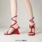 Square Open Toe T Straps Ankle Buckle Straps Wedges Sandals - Red Patent