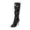 Peep Toe Stiletto Heels Hollowed Circles Stylish Knee Highs Back Zipper Breathable Boots - Black Faux Leather