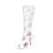 Peep Toe Stiletto Heels Hollowed Circles Stylish Knee Highs Back Zipper Breathable Boots - White Faux Leather