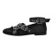 Round Toe Butterfly Knot Ankle Buckle Straps Punk Flats - Black Satin