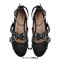 Round Toe Butterfly Knot Ankle Buckle Straps Punk Flats - Black Satin