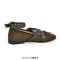 Round Toe Butterfly Knot Ankle Buckle Straps Punk Flats - Green Satin