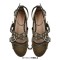 Round Toe Butterfly Knot Ankle Buckle Straps Punk Flats - Green Satin