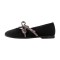 Round Toe Butterfly Knot Mary Janes Straps Retro Daily Flats - Black Suede