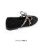 Round Toe Butterfly Knot Mary Janes Straps Retro Daily Flats - Black Suede