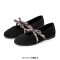 Round Toe Butterfly Knot Mary Janes Straps Retro Daily Flats - Black Suede