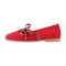 Round Toe Butterfly Knot Mary Janes Straps Retro Daily Flats - Red Suede