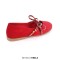 Round Toe Butterfly Knot Mary Janes Straps Retro Daily Flats - Red Suede