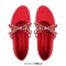 Round Toe Butterfly Knot Mary Janes Straps Retro Daily Flats - Red Suede