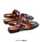 Square Open Toe Double Buckle Straps Slingback Summer Flats Sandals - Burgundy Faux Leather