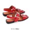 Square Open Toe Double Buckle Straps Slingback Summer Flats Sandals - Red Faux Leather
