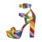 Peep Toe Chunky Heels Platforms Colorful Rainbow Ankle buckle Straps Summer Sandals - Multicolor Canvas