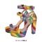 Peep Toe Chunky Heels Platforms Colorful Rainbow Ankle buckle Straps Summer Sandals - Multicolor Canvas