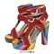 Peep Toe Chunky Heels Platforms Colorful Rainbow T Ankle Buckle Straps Summer Sandals - Red Canvas
