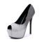 Peep Toe Platforms Glitters Stiletto Heels Elegant Pumps - Silver Sequined Cloth