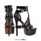 Peep Toe Stiletto Heels Platforms Ankle Buckle Straps Gothic Punk Elegants Summer Sandals - Black Patent