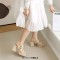 Peep Toe Chunky Heels Buckle Straps Slingback Platforms Elegant Sandals - Beige Flock