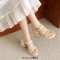 Peep Toe Chunky Heels Buckle Straps Slingback Platforms Elegant Sandals - Beige Flock