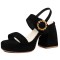 Peep Toe Chunky Heels Buckle Straps Slingback Platforms Elegant Sandals - Black Flock