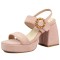 Peep Toe Chunky Heels Buckle Straps Slingback Platforms Elegant Sandals - Pink Flock