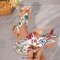 Peep Toe Chunky Heels Flower Print Slingback Sandals - White Faux Leather