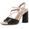 Peep Toe Chunky Heels Ankle Buckle Cross Straps Vintage Surface Summer Sandals  - Black Faux Leather