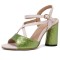 Peep Toe Chunky Heels Ankle Buckle Cross Straps Vintage Surface Summer Sandals  - Green Faux Leather
