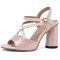 Peep Toe Chunky Heels Ankle Buckle Cross Straps Vintage Surface Summer Sandals  - Pink Faux Leather