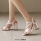 Peep Toe Chunky Heels Ankle Buckle Cross Straps Vintage Surface Summer Sandals  - Pink Faux Leather