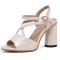 Peep Toe Chunky Heels Ankle Buckle Cross Straps Vintage Surface Summer Sandals  - White Faux Leather
