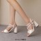 Peep Toe Chunky Heels Ankle Buckle Cross Straps Vintage Surface Summer Sandals  - White Faux Leather