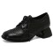 Round Toe Lace Up Chunky Heels Party Office Pumps Loafers  - Black Faux Leather