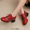 Round Toe Lace Up Chunky Heels Party Office Pumps Loafers  - Red Faux Leather