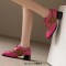 Round Toe Lace Up Chunky Heels Party Office Pumps Loafers  - Rose Faux Leather