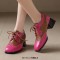 Round Toe Lace Up Chunky Heels Party Office Pumps Loafers  - Rose Faux Leather