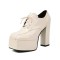 Square Toe Lace Up Chunky Heels Low Platforms Loafers Pumps - White Patent