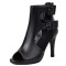 Peep Toe Ankle Buckle Straps Stiletto Heels Net Elegant Sandals - Black Faux Leather