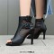 Peep Toe Ankle Buckle Straps Stiletto Heels Net Elegant Sandals - Black Faux Leather