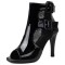 Peep Toe Ankle Buckle Straps Stiletto Heels Net Elegant Sandals - Black Patent