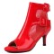 Peep Toe Ankle Buckle Straps Stiletto Heels Net Elegant Sandals - Red Patent