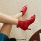 Peep Toe Ankle Buckle Straps Stiletto Heels Net Elegant Sandals - Red Patent