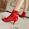Peep Toe Ankle Buckle Straps Stiletto Heels Net Elegant Sandals - Red Patent