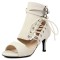 Peep Toe Side Lace Up Ankle buckle Straps Stiletto Heels Booties Summer Sandals - Beige Flock